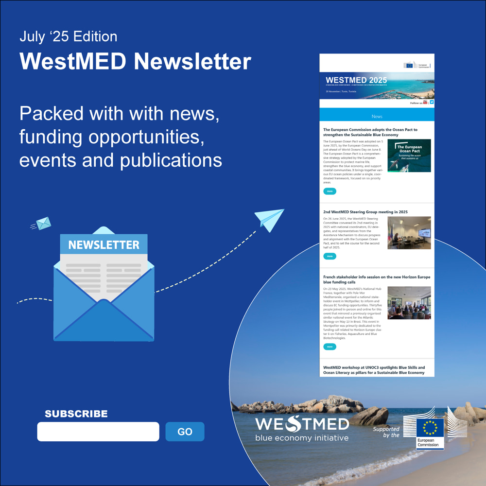 📬 Stay in the loop with the latest from the WestMED Blue Economy Initiative! 

This quarterly newsletter brings you updates, events, funding opportunities, and inspiring publications. 
🗨️Available in EN and FR

Download the latest edition👉shorturl.at/afslz