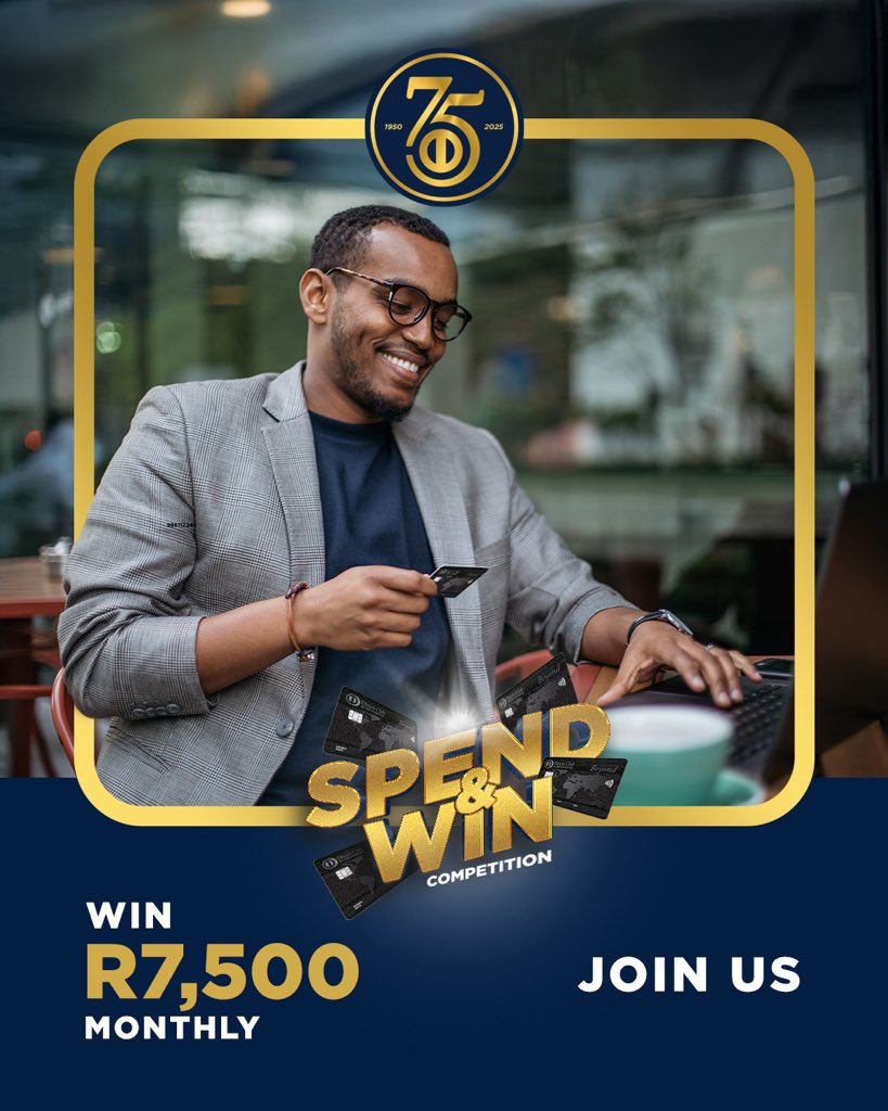 Diners Club SA (@dinersclubsa) on Twitter photo Spend R7,500. Win R7,500.
Every R7,500 you spend on your Diners Club Beyond card gets you one entry into our Spend & Win campaign!
Stand a chance to WIN R7,500 credited straight back into your account. Join now and start winning -  bit.ly/465Z8Cw Spend R7,500. Win R7,500.
Every R7,500 you spend on your Diners Club Beyond card gets you one entry into our Spend & Win campaign!
Stand a chance to WIN R7,500 credited straight back into your account. Join now and start winning -  bit.ly/465Z8Cw
