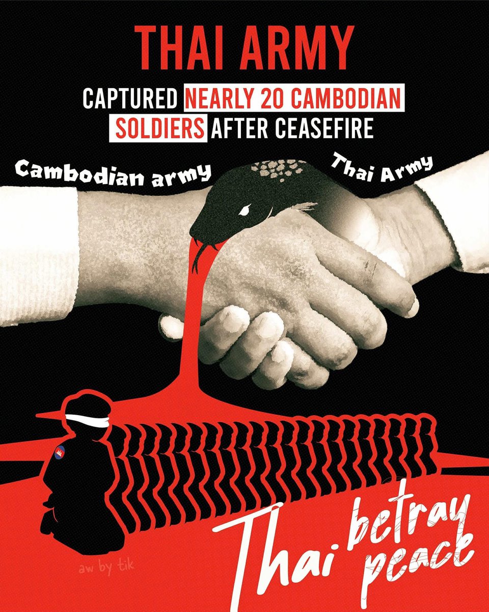 BormeiO2's tweet image. BREAKING: Thai soldiers breached the ceasefire at 5AM on July 29, capturing 20 Cambodian troops near Preah Vihear. Only one escaped - 19 were taken across the border. Major General Chanth Sopheaktra calls it a clear act of aggression and ceasefire violation.
#ExposeThailandLies