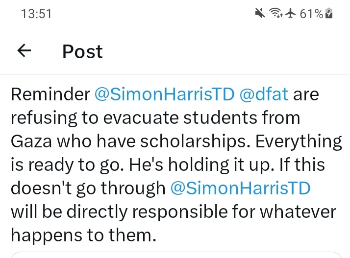 Haya is one of the students. I promise you <a href="/SimonHarrisTD/">Simon Harris TD</a> <a href="/FineGael/">Fine Gael</a> you will know her name. You will hear her story. Do the right thing.