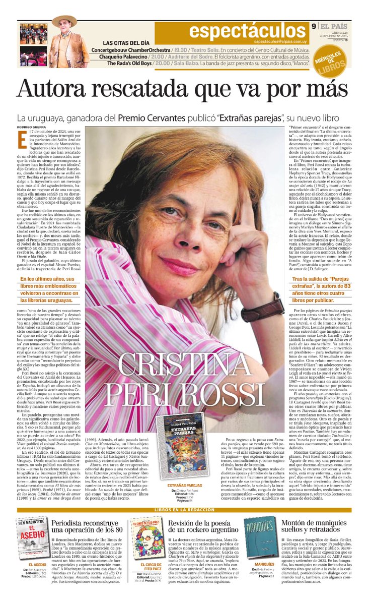 “A los 83 años, Cristina Peri Rossi escribe contra el olvido.”
Publica Extrañas parejas, prepara otros cuatro libros y sigue hilando deseos, exilios y memorias desde Barcelona.
📚 Leerla es reparar.
📰 elpais.com.uy/tvshow/libros/…