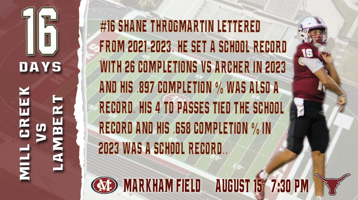 16 Days Until Mill Creek kicks off the season at Markham Field vs Lambert!   #IMPACT | #CompeteToSucceed