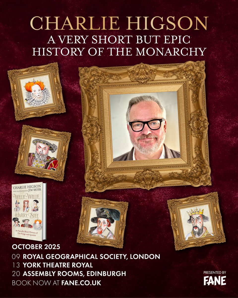 👑 NEW | 36 kings. 5 queens. 1 comedy legend.

Inspired by the <a href="/wwhspodcast/">Willy Willy Harry Stee Podcast</a>, join Charlie Higson (<a href="/monstroso/">charlie higson</a>) for the rip-roaring story of every English ruler since Harold was shot in the eye at the Battle of Hastings.

🎟️ fane.co.uk/charlie-higson