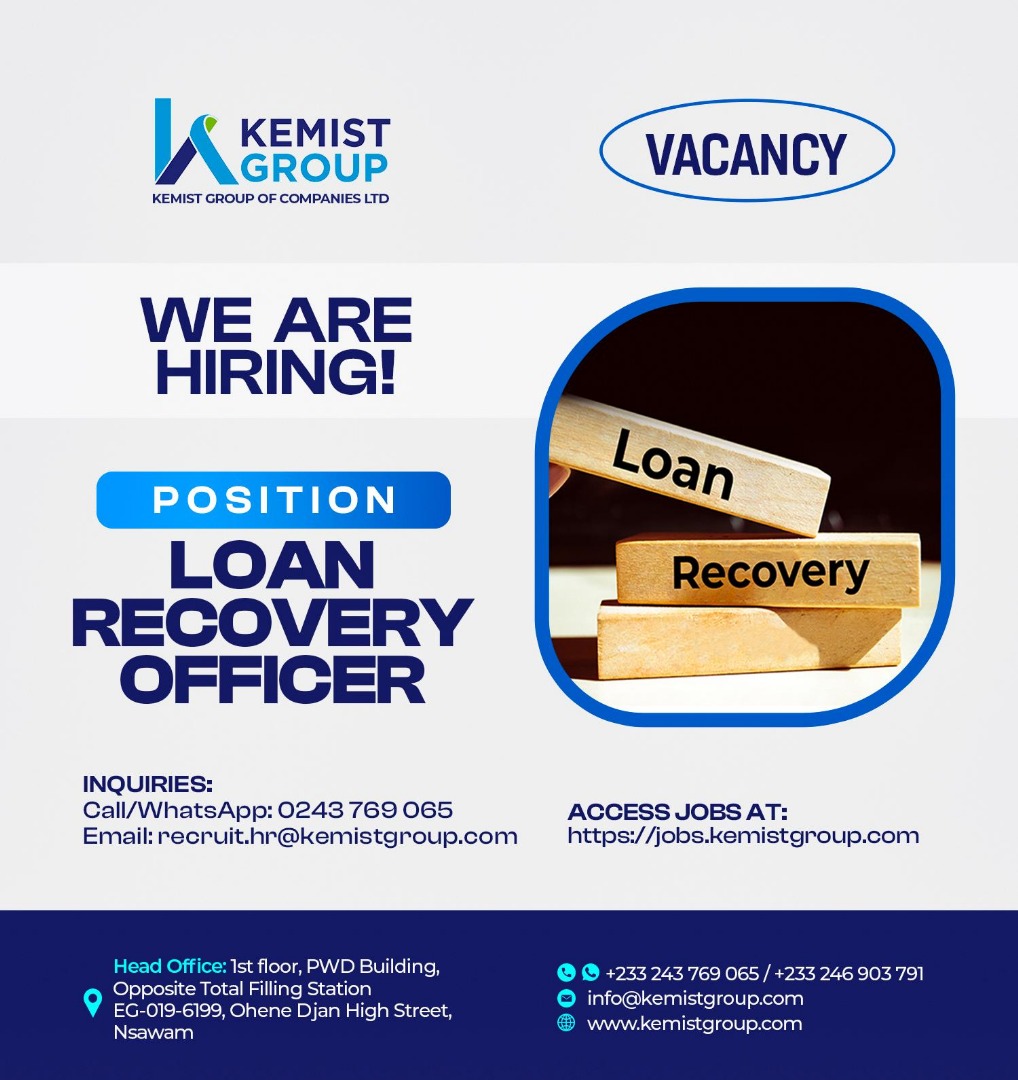 _adongodaniel's tweet photo. @ghonetv 📷 Join Our Team! We’re looking for a Loan Recovery Officer to join Kemist Group in Nsawam, Ghana. Take the next step in your career today! Apply now 📷 https://t.co/lqXjgC7Znd
#hiringnow
#jobopportunity https://t.co/ZY3S1vpdIH
