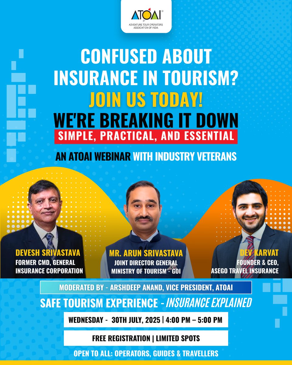 🎯 Going live at 4 PM today!

Why is insurance a must in today’s tourism landscape? 

Join the experts and find out. 🔗 us02web.zoom.us/j/85617647062 

#TravelInsurance #ATOAIexplore