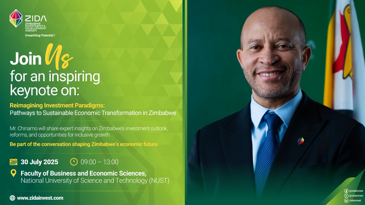 Join us as our Chief Executive Officer, Tafadzwa Chinamo, delivers a lecture at the <a href="/nustzim/">NUST ZIM</a> under  under the theme: Reimagining Investment Paradigms: Pathways to Sustainable Economic Transformation in Zimbabwe.

Let’s shape the future of investment together.