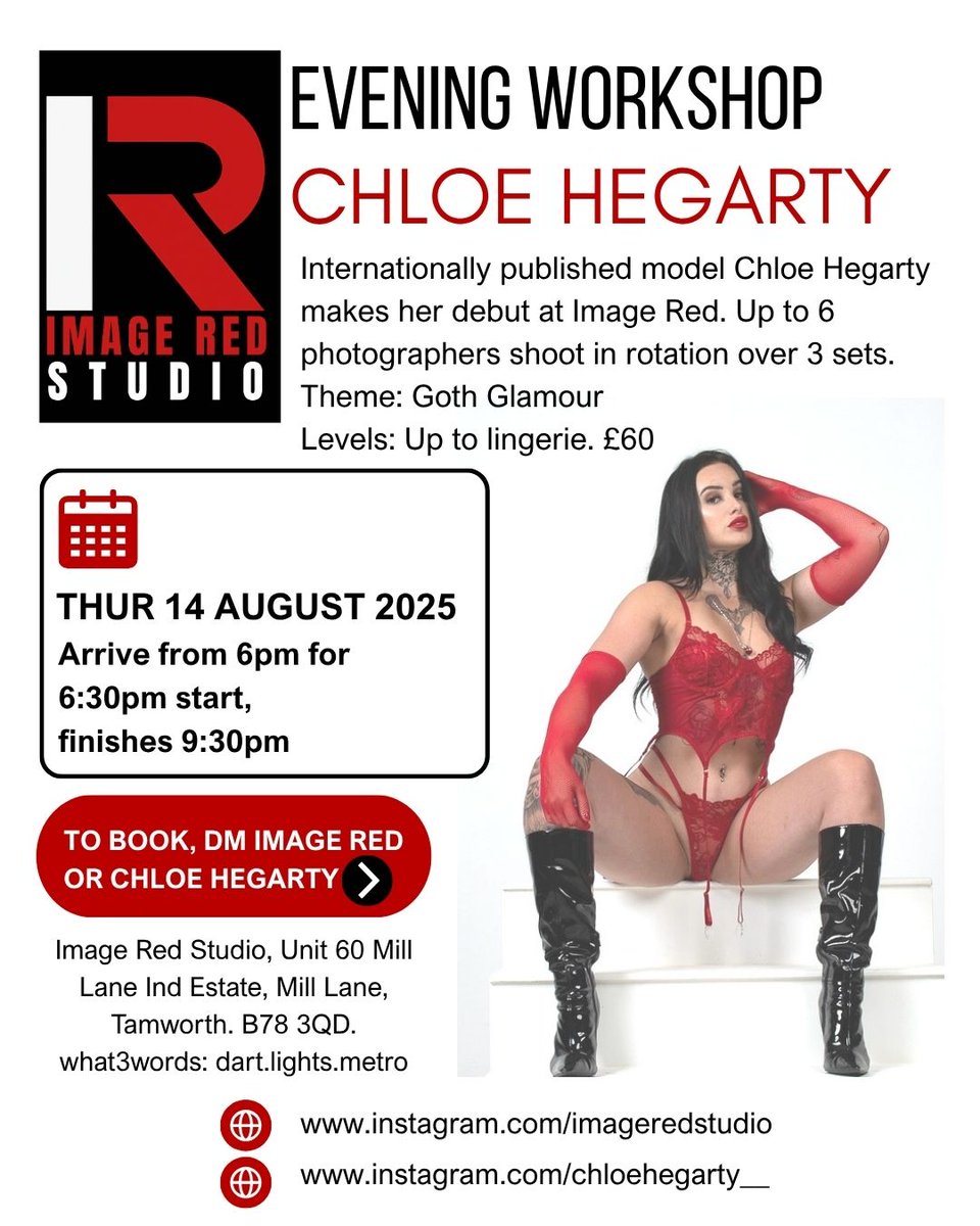 Goth Glamour evening group shoot? Chloe Hegarty joins us at Image Red Thursday 14 August for a night for our regular informal Thursday evening group shoot. Spaces left.