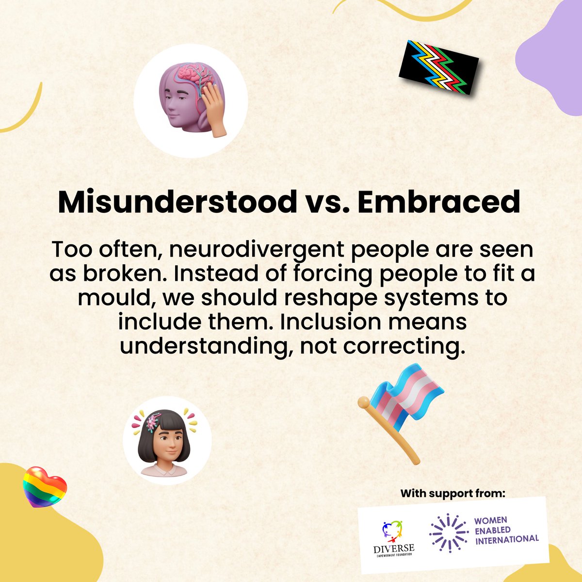 DiverseEmpower2's tweet image. Different minds build better worlds. Neurodivergence isn’t a problem to be fixed, it’s a perspective to be celebrated. 

From ADHD to autism, dyslexia to Tourette’s, cognitive diversity makes our world richer, more creative, and more innovative.

#DisabilityPrideMonth