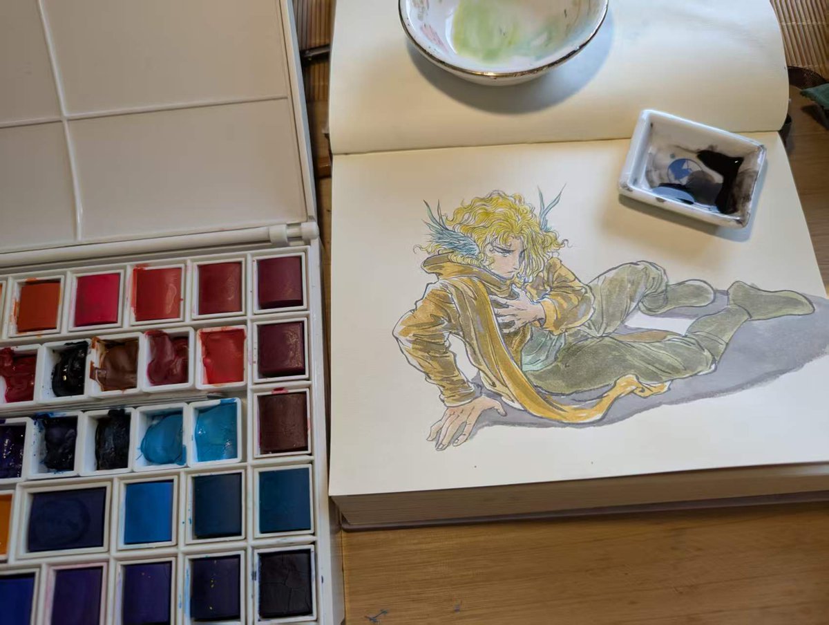 fourlanlan's tweet image. 日常画画，水彩速写，受伤的羽族男子。
过程记录在YouTube youtube.com/watch?v=o1sjkd… 
#artmoots #watercolors