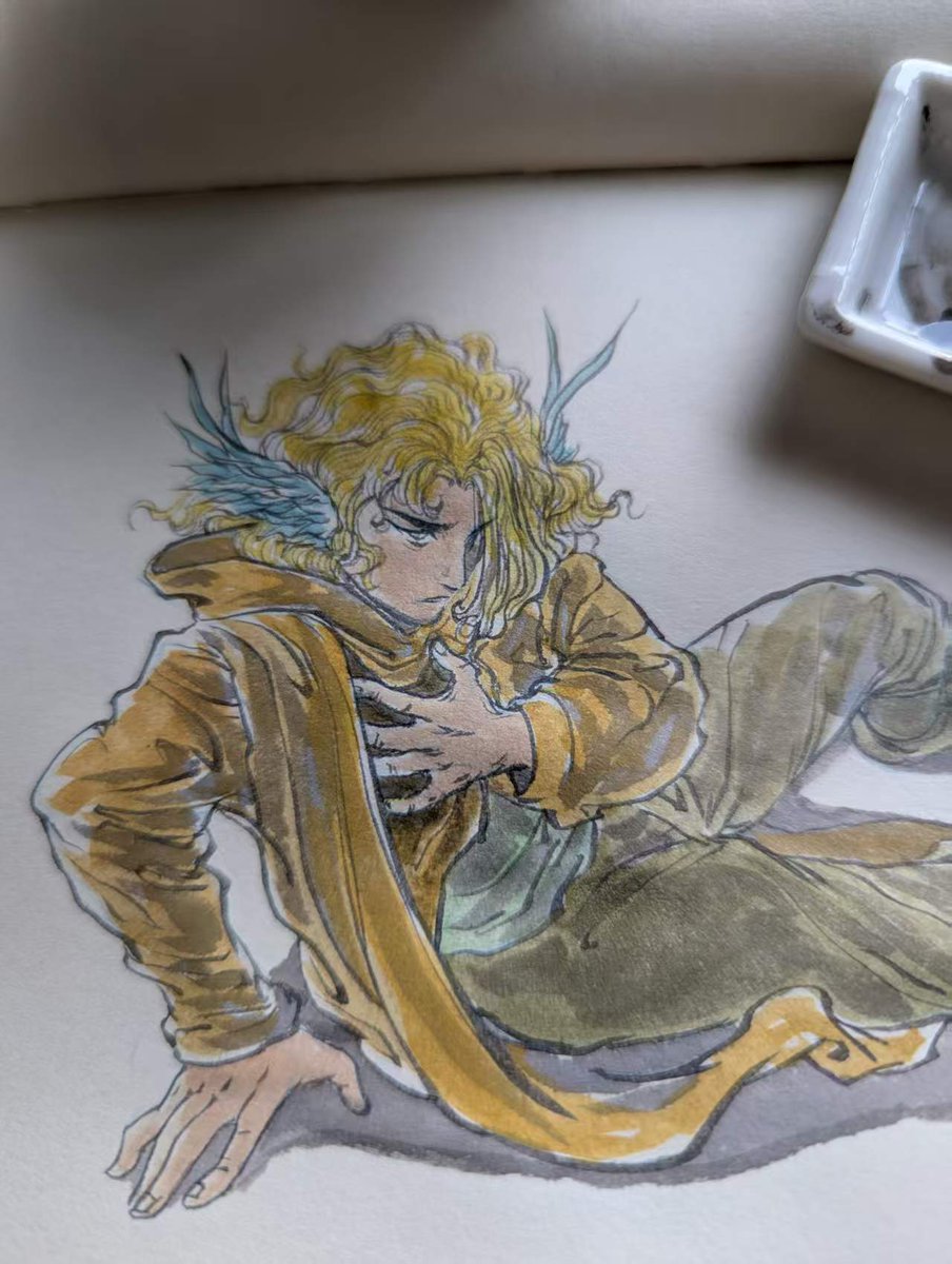 fourlanlan's tweet image. 日常画画，水彩速写，受伤的羽族男子。
过程记录在YouTube youtube.com/watch?v=o1sjkd… 
#artmoots #watercolors