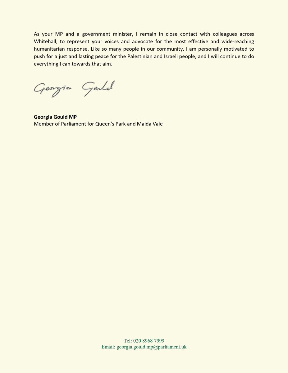 Letter to my constituents on the humanitarian catastrophe in Gaza and the Prime Minister’s statement setting out our government’s plan for peace, including the recognition of a Palestinian state.