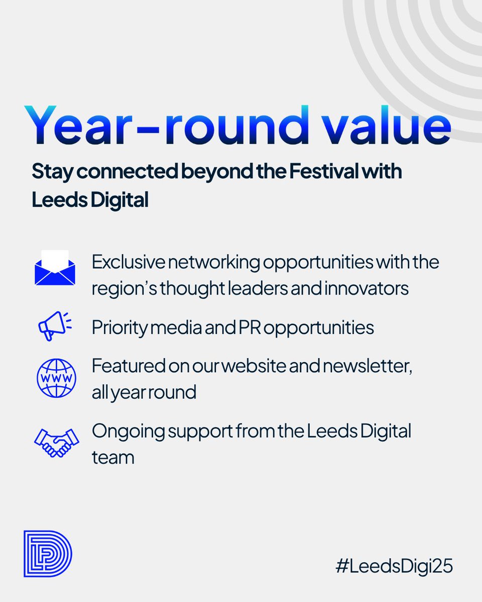 Thinking of sponsoring Leeds Digital during the Festival?

Leeds Digital Festival is the UK’s largest open tech event, celebrating innovation, collaboration and ambition from across Leeds. Sponsoring during the Festival unlocks more than logo placement.