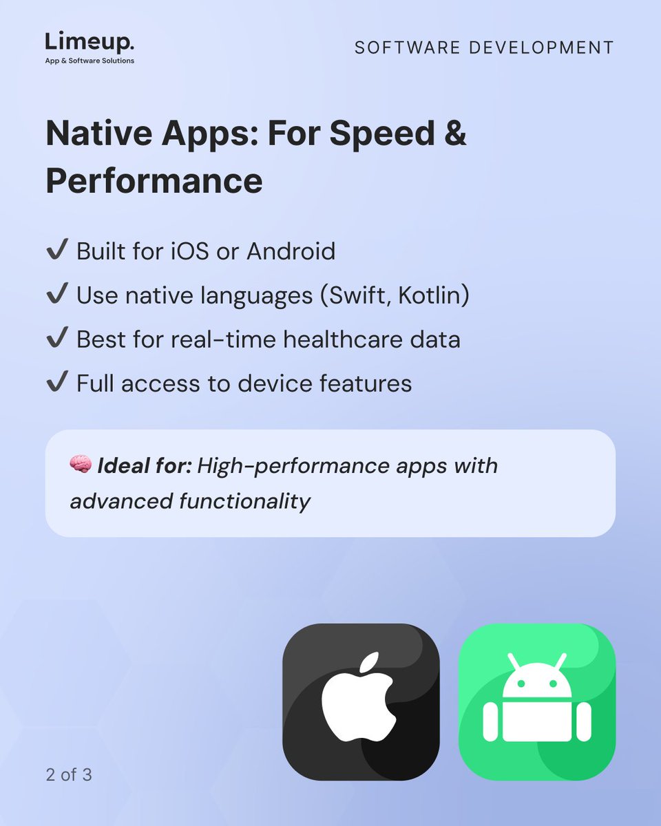 limeup_io's tweet image. Building a healthcare app? 🧑‍⚕️
Tech stack debates start now:

⚔️ Native – fast, powerful, but time-hungry
🧩 Hybrid – quick &amp;amp; flexible, but not always smooth

It’s not one-size-fits-all. It’s “What does the app need?”

#TechStack #NativeApps #HybridApps #HealthTech