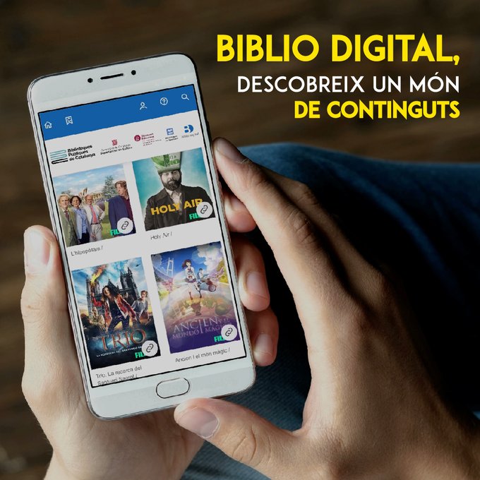 Biblioteques (@bibliotequescat) on Twitter photo 📚 Coneixes la #BiblioDigital?
Amb el teu carnet de #bibliotequescat pots accedir gratuïtament a llibres, cinema, música, premsa... des del mòbil, ordinador o tauleta!
📲biblioteca.ebiblio.cat
<a href="/bibliotequesXBM/">BibliotequesXBM</a> <a href="/bibliotequestgn/">Central de Biblioteques de Tarragona</a> <a href="/bibliotequeslle/">Biblioteques Lleida</a> <a href="/bibgirona/">Servei Biblioteques</a> <a href="/CentralEbre/">Central De Biblioteques de les Terres de L'Ebre</a> 📚 Coneixes la #BiblioDigital?
Amb el teu carnet de #bibliotequescat pots accedir gratuïtament a llibres, cinema, música, premsa... des del mòbil, ordinador o tauleta!
📲biblioteca.ebiblio.cat
<a href="/bibliotequesXBM/">BibliotequesXBM</a> <a href="/bibliotequestgn/">Central de Biblioteques de Tarragona</a> <a href="/bibliotequeslle/">Biblioteques Lleida</a> <a href="/bibgirona/">Servei Biblioteques</a> <a href="/CentralEbre/">Central De Biblioteques de les Terres de L'Ebre</a>