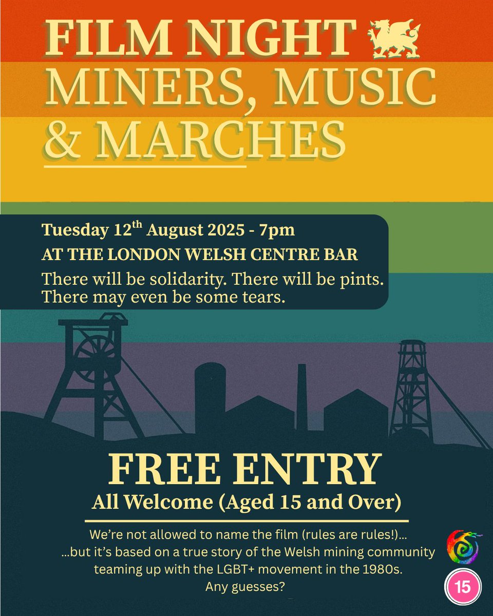 London Welsh Centre (@londonwelshccll) on Twitter photo 12th August! Miners, Music & Marches.... can you guess the film?
Join us for a screening! Bring your own snacks & the bar will be open. π βοΈπ³οΈβπ
.
.
.
.
#LondonWelshCentre #FilmNightLondon #LondonVenue #LondonPride #LWC #WelshVenueLondon #Pride2025 #WelshFilms 12th August! Miners, Music & Marches.... can you guess the film?
Join us for a screening! Bring your own snacks & the bar will be open. π βοΈπ³οΈβπ
.
.
.
.
#LondonWelshCentre #FilmNightLondon #LondonVenue #LondonPride #LWC #WelshVenueLondon #Pride2025 #WelshFilms
