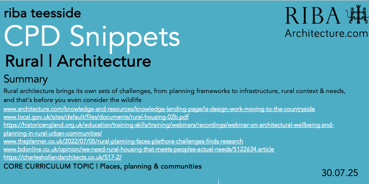 RibaTees's tweet image. #CPDSnippets delves into #RuralArchitecture this week
links architecture.com/knowledge-and-…
local.gov.uk/sites/default/…
historicengland.org.uk/education/trai…
theplanner.co.uk/2022/07/05/rur…
bdonline.co.uk/opinion/we-nee…
charleshollandarchitects.co.uk/517-2/
@RIBANorthEast @RIBA_YAPF @RIBA #architecture #architects #teesside