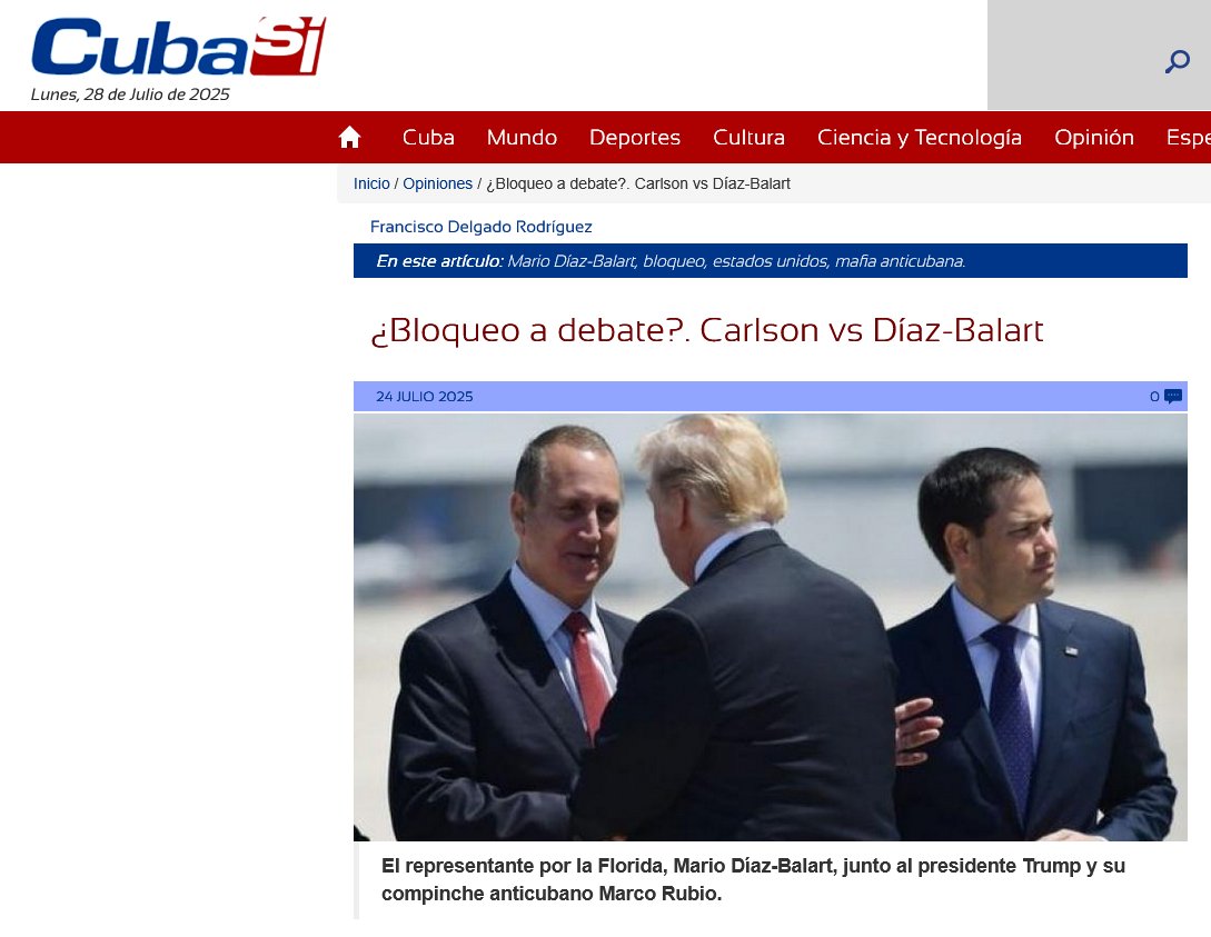 Cubainformación.tv (@cubainformacion) on Twitter photo Resurge la vía Obama para Cuba… ¿dentro del trumpismo?
<a href="/TuckerCarlson/">Tucker Carlson</a>
<a href="/BrunoRguezP/">Bruno Rodríguez P</a>
<a href="/CarlosFdeCossio/">Carlos F. de Cossio</a>
<a href="/ldejesusreyes/">Luis De Jesús 🇵🇷🇨🇺🇵🇸</a>
<a href="/ElNecio_Cuba/">El Necio</a>
<a href="/GHNordelo5/">Gerardo Hdez. Nordelo</a>
<a href="/_TereFelipe_/">Tere Felipe</a>
<a href="/JimmydeCuba/">Jimmy Sánchez Roque</a>
<a href="/JohanaTablada/">Johana Tablada de la Torre</a>
<a href="/JosefinaVidalF/">Josefina Vidal</a>
youtu.be/SjDA5xVm_7A?si… a través de <a href="/YouTube/">YouTube</a> Resurge la vía Obama para Cuba… ¿dentro del trumpismo?
<a href="/TuckerCarlson/">Tucker Carlson</a>
<a href="/BrunoRguezP/">Bruno Rodríguez P</a>
<a href="/CarlosFdeCossio/">Carlos F. de Cossio</a>
<a href="/ldejesusreyes/">Luis De Jesús 🇵🇷🇨🇺🇵🇸</a>
<a href="/ElNecio_Cuba/">El Necio</a>
<a href="/GHNordelo5/">Gerardo Hdez. Nordelo</a>
<a href="/_TereFelipe_/">Tere Felipe</a>
<a href="/JimmydeCuba/">Jimmy Sánchez Roque</a>
<a href="/JohanaTablada/">Johana Tablada de la Torre</a>
<a href="/JosefinaVidalF/">Josefina Vidal</a>
youtu.be/SjDA5xVm_7A?si… a través de <a href="/YouTube/">YouTube</a>