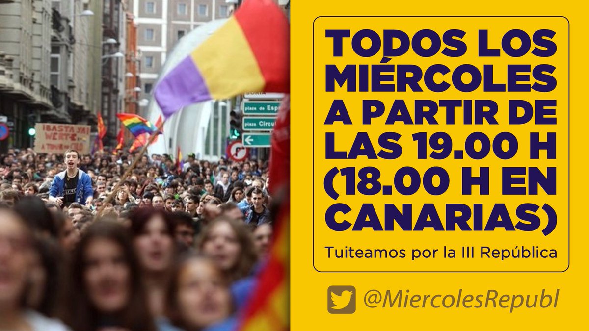 Daniel 🇵🇸 ❤️💛💜 (@arnaldocerros) on Twitter photo 🌿 Esta tarde, como todos los miércoles a partir de las 19.00 h (18.00 h en Canarias), tuiteamos por la III República con el hashtag de <a href="/MiercolesRepubl/">Miércoles Republicano ❤️💛💜</a>, ¡te esperamos!
❤️💛💜 #FelizMiercoles 🌿 Esta tarde, como todos los miércoles a partir de las 19.00 h (18.00 h en Canarias), tuiteamos por la III República con el hashtag de <a href="/MiercolesRepubl/">Miércoles Republicano ❤️💛💜</a>, ¡te esperamos!
❤️💛💜 #FelizMiercoles