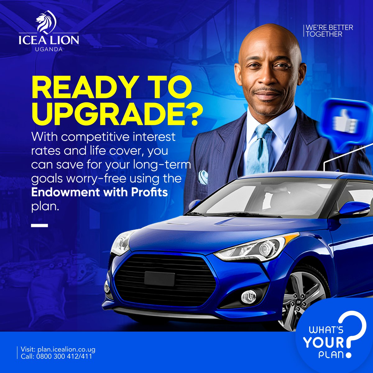 Because the future doesn’t wait.

We all dream of giving our children the best, owning a home, or retiring with a peace of mind.

With the Endowment with Profits Plan, you save for life’s biggest goals—and stay protected along the way.

 Visit plan.icealion.co.ug to start