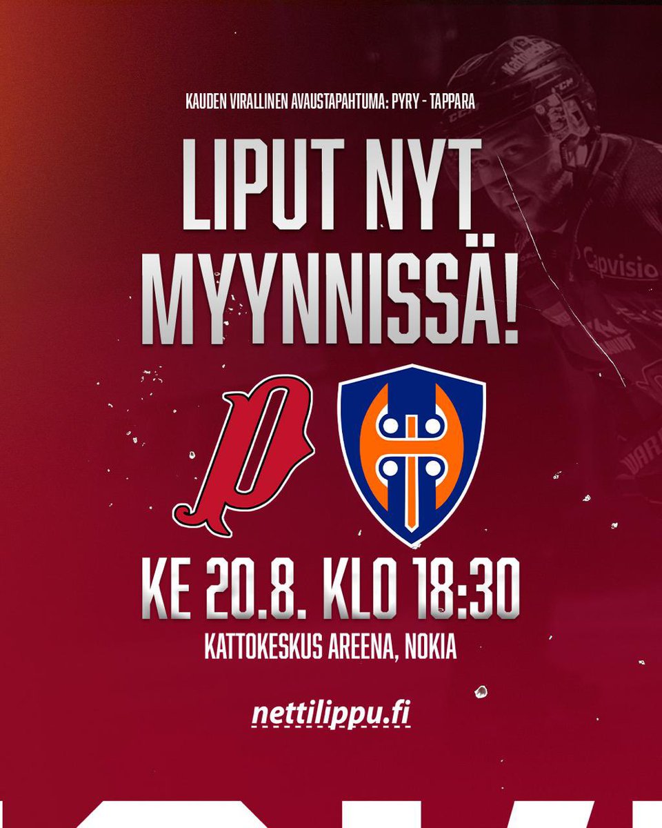 Nokialainen jääkiekko herää Mestis-aikaansa elokuussa, kun pre-season lyödään käyntiin! Kauden virallisena avaustapahtumana: Pyry - Tappara!

Liput myynnissä nyt! ⚡️ Hanki omasi osoitteesta : nettilippu.fi/et/event/harjo…

#pyryhockey #mestis #tappara #liiga #tampere #nokiankaupunki
