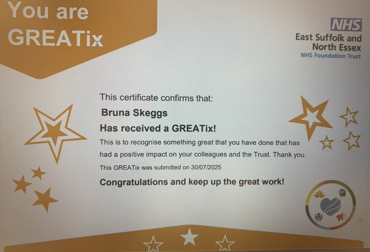 Honoured to receive a Greatix for a recent contribution at #ESNEFT. Leadership isn’t about titles, it’s how we show up, support others, and stay true to our values. Grateful to work in a team that celebrates people and purpose.
#BeCurious #BeCourageous
