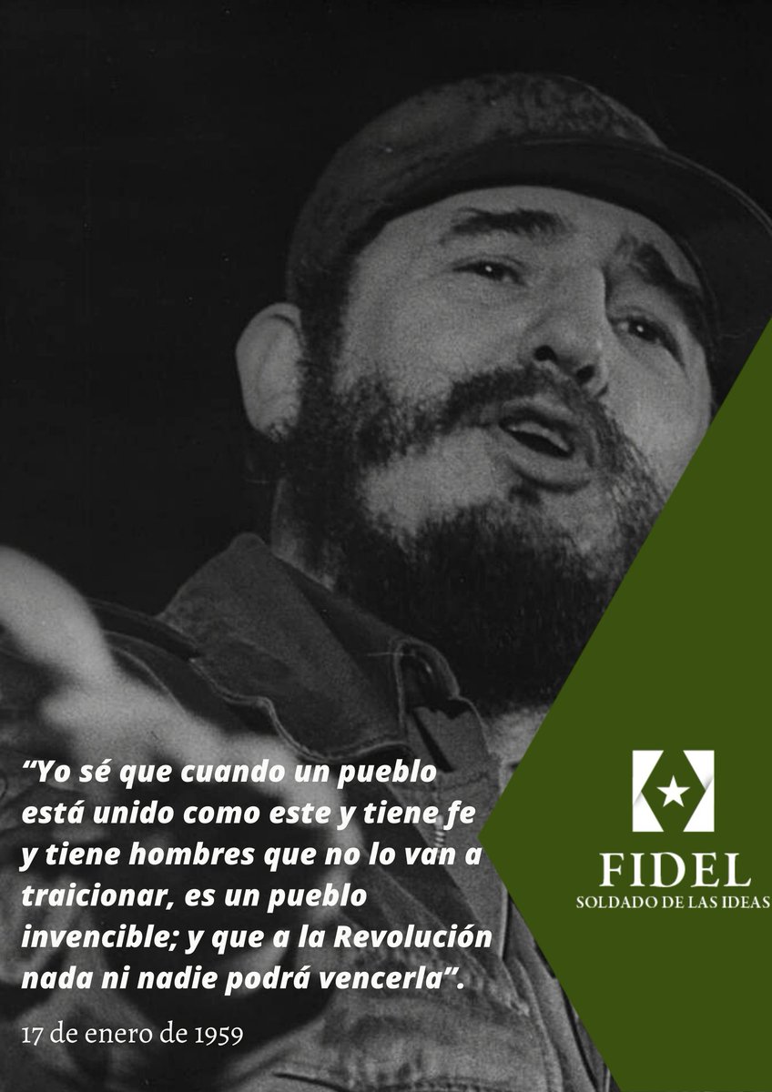 #FidelPorSiempre"Yo sé que cuando un pueblo está unido como este y tiene fe y hombres que no lo van a traicionar, es un pueblo invencible y que la Revolución nada ni nadie podrá vencerla"
#CubaCoopera 
#CubaEstáFirme 
#CubaViveEnSuHistoría