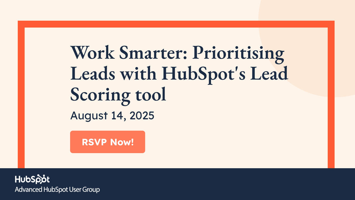 AdvancedHUG's tweet image. Want to work smarter with your leads?

Join us on 14 Aug at 4PM (GMT+2) for a deep dive into @HubSpot’s new Lead Scoring tool.

Get tips, scoring setup advice &amp;amp; practical strategies.

Don’t miss out, register now: hubs.ly/Q03zsY6W0 

#AdvancedHUG #LeadScoring