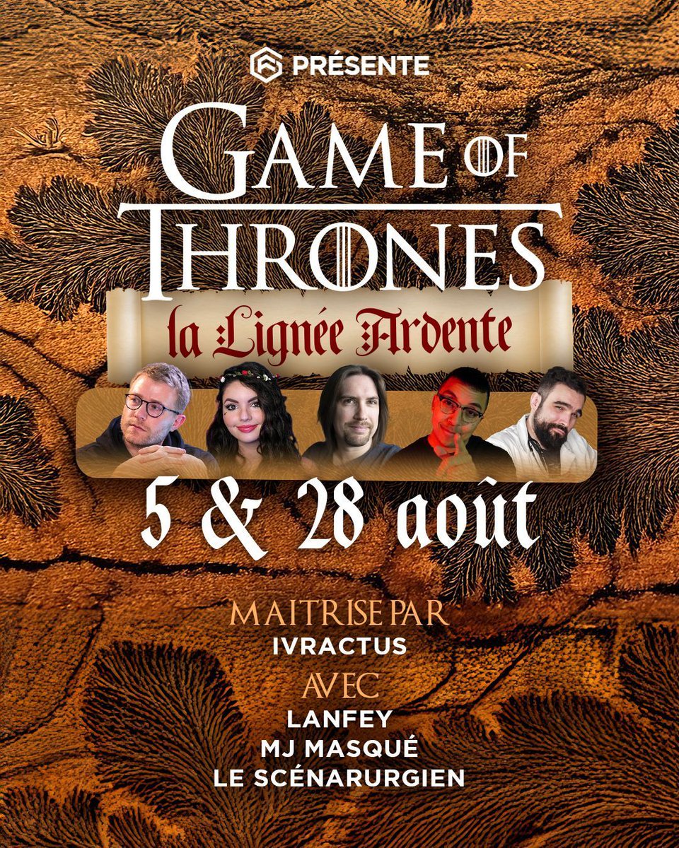 🔥 JDR GoT – La Lignée Ardente 🔥

Mardi prochain, on retrouve la team <a href="/Ivractus/">Ivractus</a>, <a href="/Lanfey_/">LANFEY</a>, <a href="/MjMasque/">Mj masqué</a> et <a href="/LeScenarurgien/">Le Scénarurgien</a> pour une nouvelle intrigue dans l’univers de Game of Thrones 🙌

De belles actions et émotions nous attendent, trop hâte !!