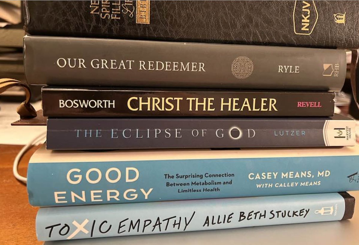 Good morning and I pray God's blessings overtake you today.  These are some books on my desk.   While I am thankful for the words of mere men and women tempered by God's wisdom,  I am much more thankful for the wisdom found and freely available in the Word of God.  May God's Holy