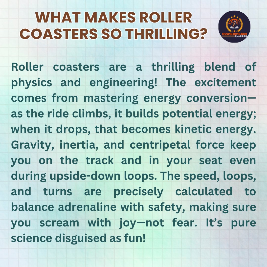 pclasses2025's tweet image. How Roller Coasters Use Physics, Sensors & AI to Blow Your Mind!
#RollerCoasterScience #PhysicsIsFun #AIinMotion
#ThrillWithTech #SmartRides #FutureOfDriving
#EngineeringMarvels #STEMExplained
#ScienceBehindTheThrill #MachineLearningInRealLife
#FunWithPhysics #TechInEverydayLife