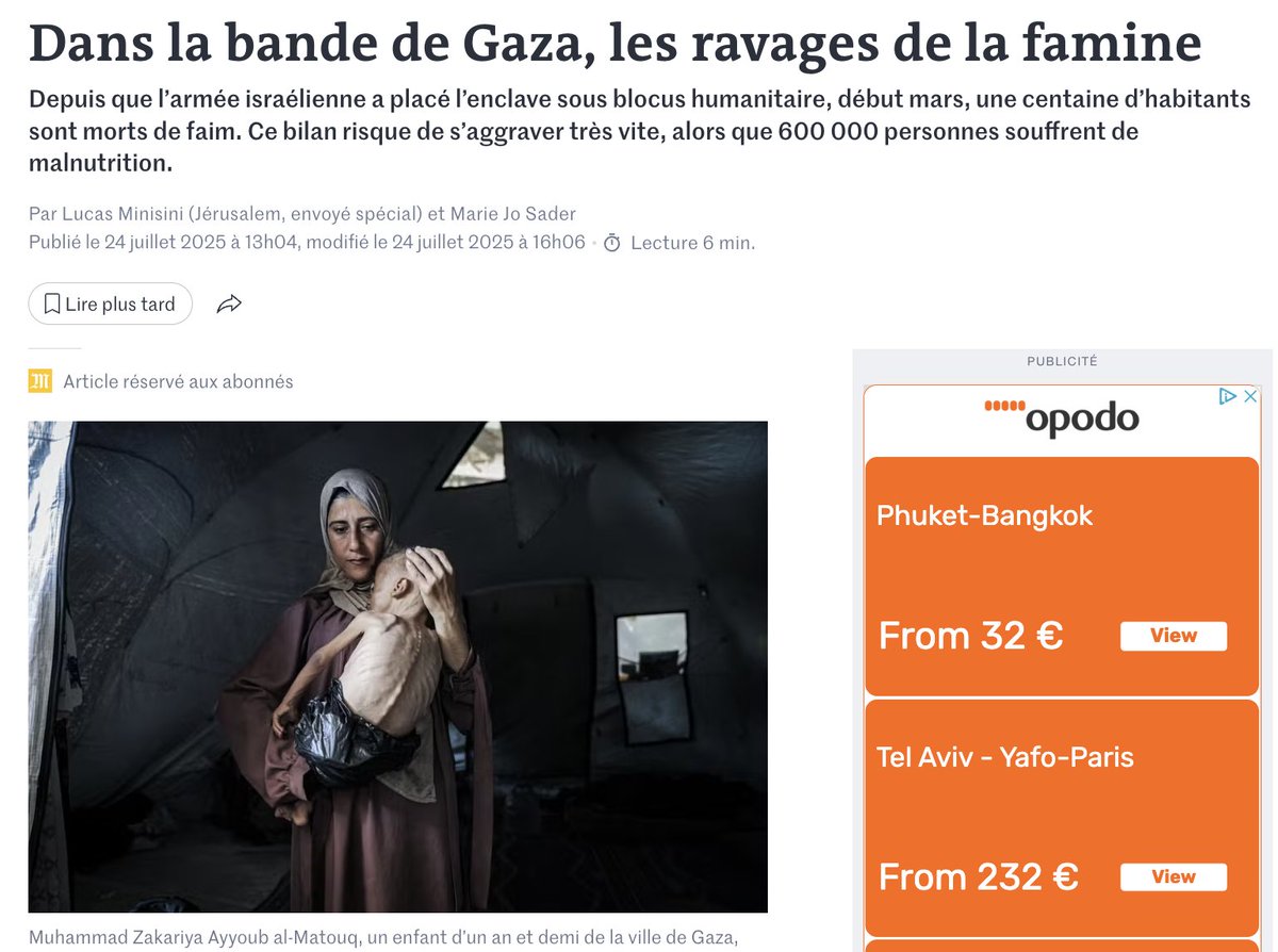 Simon Moos (@smoos_tweets) on Twitter photo Bonjour <a href="/lemondefr/">Le Monde</a>, <a href="/LucasMinisini/">Lucas Minisini</a>, <a href="/mariejosader/">Marie Jo Sader 🎥 ✍️ 🎙️</a>,
L’usage de la photographie de Mohamed al-Mutawak pour illustrer une « famine » à Gaza engage votre responsabilité.
L’enfant souffrait d’une paralysie cérébrale et d’une maladie génétique rare.
Le <a href="/nytimes/">The New York Times</a> a reconnu l’erreur. Bonjour <a href="/lemondefr/">Le Monde</a>, <a href="/LucasMinisini/">Lucas Minisini</a>, <a href="/mariejosader/">Marie Jo Sader 🎥 ✍️ 🎙️</a>,
L’usage de la photographie de Mohamed al-Mutawak pour illustrer une « famine » à Gaza engage votre responsabilité.
L’enfant souffrait d’une paralysie cérébrale et d’une maladie génétique rare.
Le <a href="/nytimes/">The New York Times</a> a reconnu l’erreur.