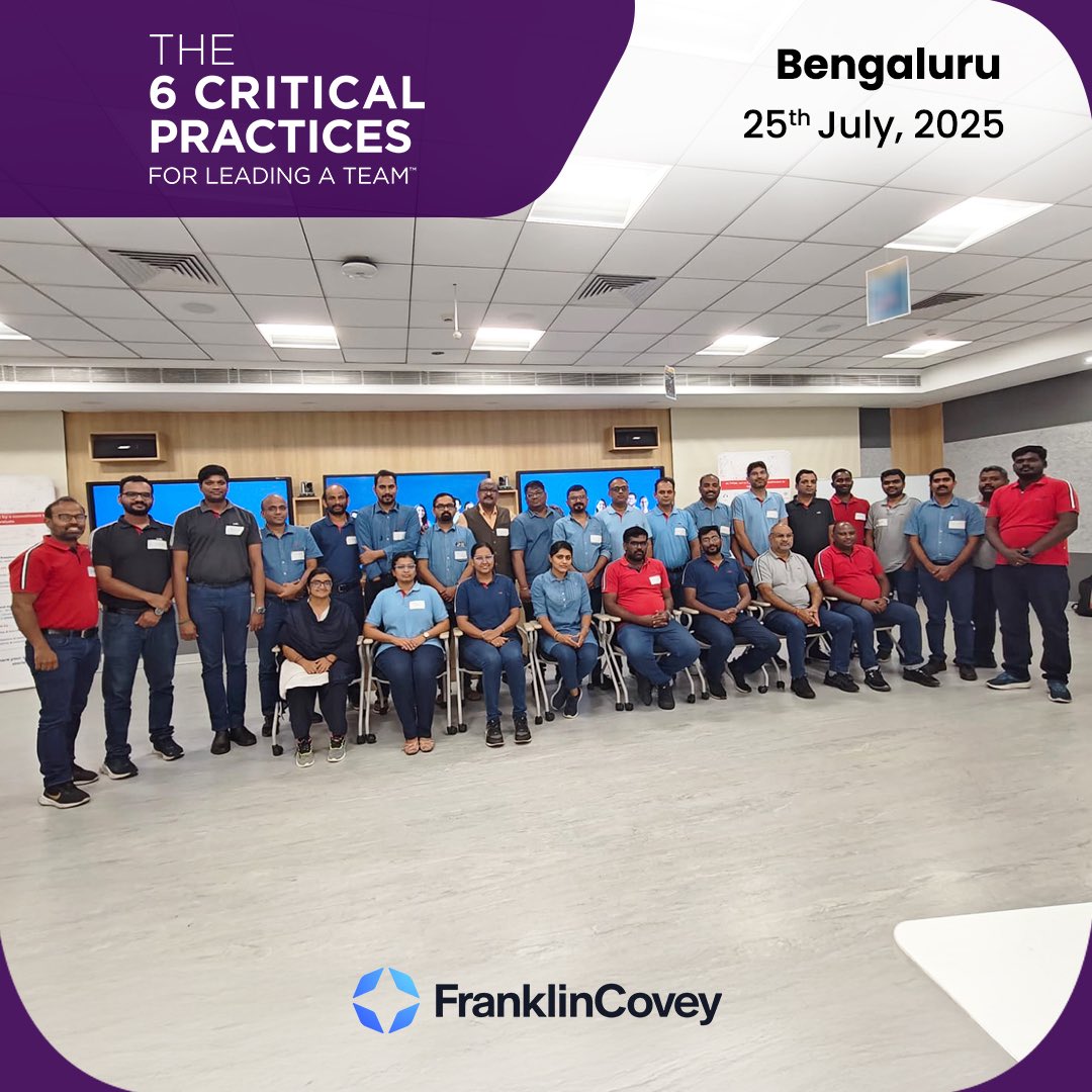 FranklinCovey_I's tweet image. Empowering leaders and individuals to unlock their true potential through transformational leadership. FranklinCovey India successfully hosted its world-renowned and high-impact The 6 Critical Practices workshop in Bengaluru on 25th July 2025.

#LeadershipDevelopment #6cp