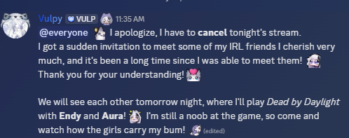 vulpyon's tweet photo. Update about tonight's stream! #vulpylive 🤍
Thank you! https://t.co/chj6ykz6M2