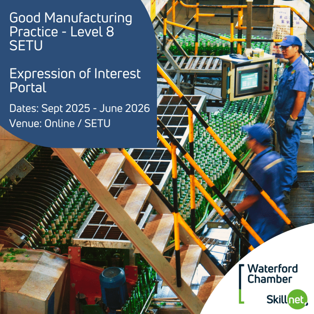 Waterford Chamber Skillnet is now accepting Expressions of Interest for part-funding of South East Technological University’s Level 8 Good Manufacturing Practice &amp; Technology programme (Sept 2025 – June 2026).

💻 Course Info &amp; Application: loom.ly/qWumbt0