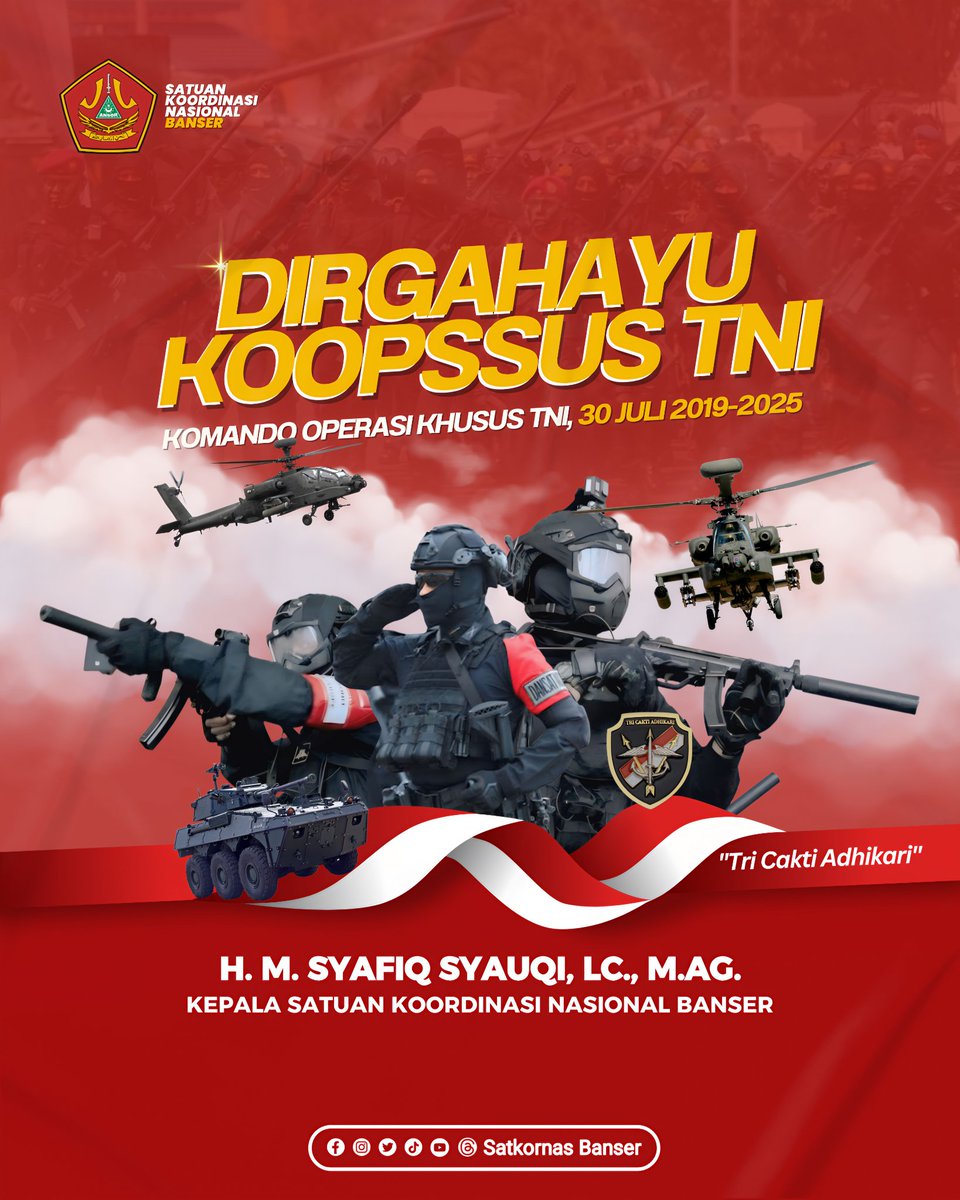 Dirgahayu ke-6 Komando Operasi Khusus TNI (Koopsus TNI)!

Dengan semboyan "Tri Cakti Adhikari" Koopsus TNI mengemban tugas penangkal, penindak, dan pemulih terhadap setiap ancaman, baik di dalam maupun luar negeri.