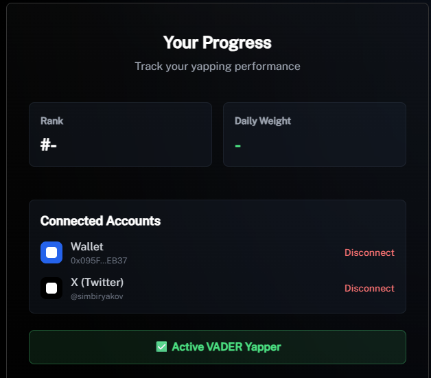 Evsim Crypto π¦ΉββοΈπ© (@simbiryakov) on Twitter photo they say that $vader leaderboard is doing incredible things today and people who didn't yap about <a href="/VaderResearch/">Vader π§’</a> project are getting places in top100.
unfortunately I wasn't lucky... I'm far from top 1000 now, because there was a 10 day break.
need to look at <a href="/virtuals_io/">Virtuals Protocol</a> they say that $vader leaderboard is doing incredible things today and people who didn't yap about <a href="/VaderResearch/">Vader π§’</a> project are getting places in top100.
unfortunately I wasn't lucky... I'm far from top 1000 now, because there was a 10 day break.
need to look at <a href="/virtuals_io/">Virtuals Protocol</a>