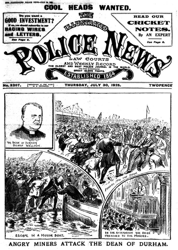 'Angry Miners Attack the Dean of Durham' - Illustrated Police News, 30 July 1925 bit.ly/3GM61ir #OTD #1925Newspapers