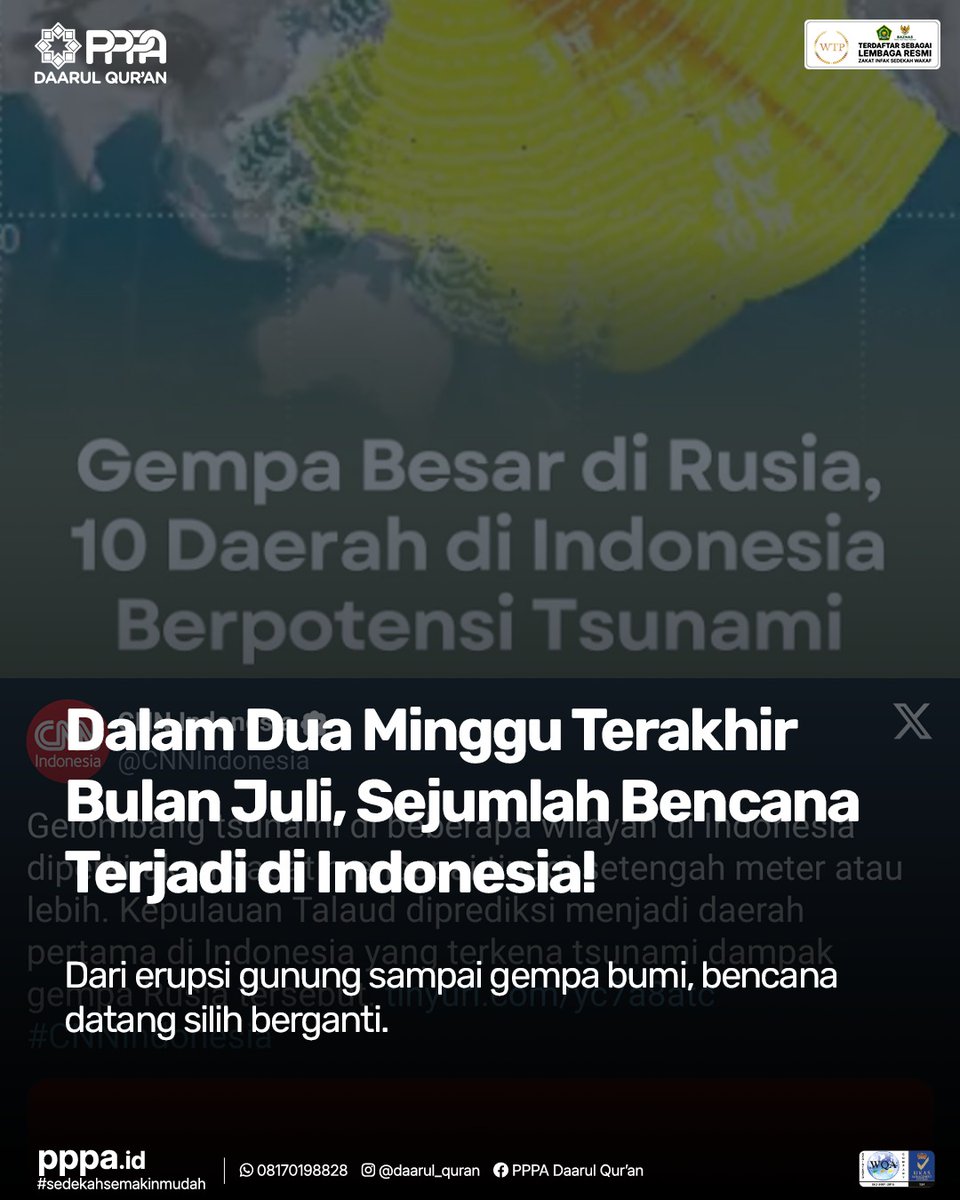 Daarul_Quran's tweet image. Bencana datang tanpa pemberitahuan. Oleh karena itu, yuk ikhtiarkan keselamatan dan tolak bala bencana dengan sedekah terbaikmu melalui pppa.id/sedekahtolakba….

#updateterkini
#bencanaindonesia
#tsunami
#gempa
#sedekah
#tolakbala
#pppaid