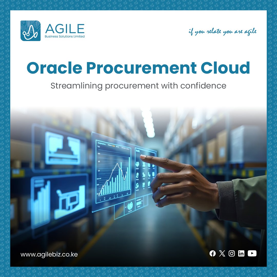 AgilebizKE's tweet image. No more chasing LPOs or supplier calls.

With Oracle Cloud Procurement, everything’s digital, trackable &amp;amp; fast.
✅ Smart sourcing
✅ Real-time dashboards
✅ Instant approvals

#OracleCloud #SmartProcurement #AgileBusinessSolutions