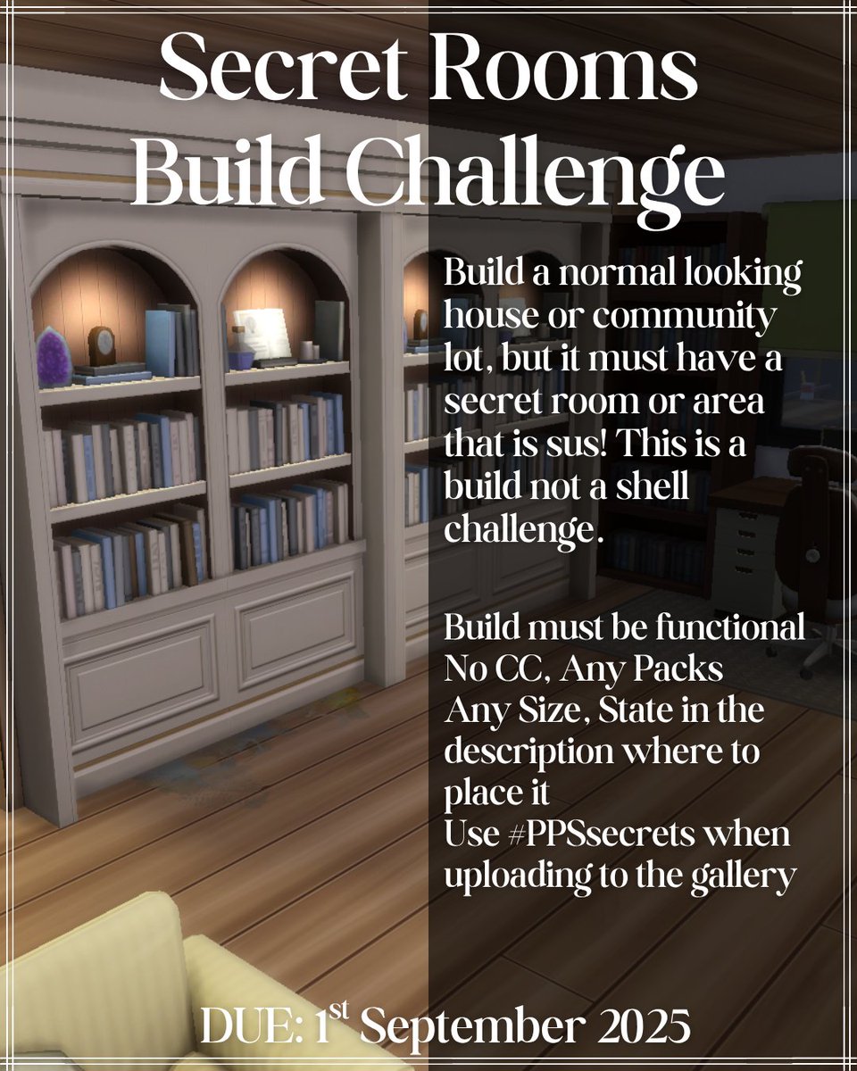 ✨New✨Build Challenge!!
Tours will be live streamed on Twitch &amp; YouTube after due date! I will give details closer to the time! 💖
#challenge #thesims #simschallenge #sims4