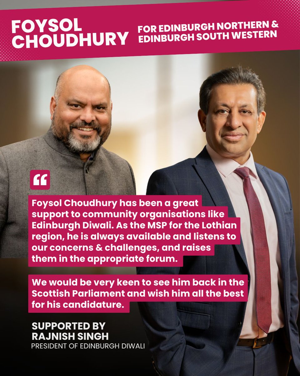 Honoured to have the support of Rajnish Singh from @EdinburghDiwali. 

Edinburgh’s cultural life is vibrant because of the communities that share their stories, traditions, and celebrations with us all. I’m proud to stand with them, and for them, as we build a city where every