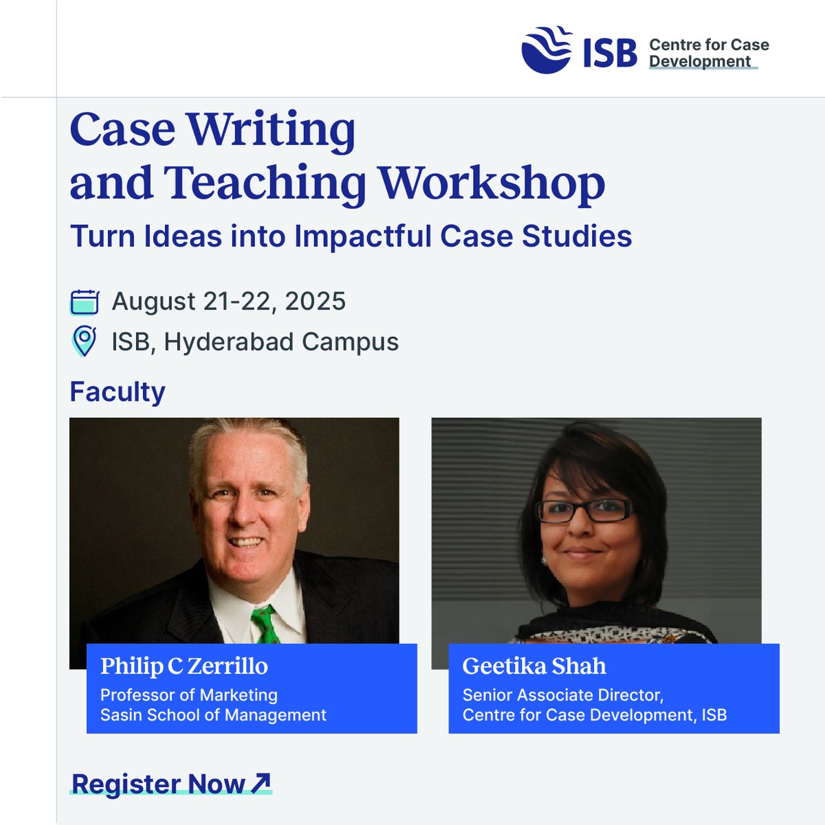 Join us for a two-day Case Writing and Teaching Workshop hosted by the Centre for Case Development at ISB. This intensive two-day workshop is designed to equip faculty, researchers, and aspiring case writers with the tools to craft compelling case studies and teach them