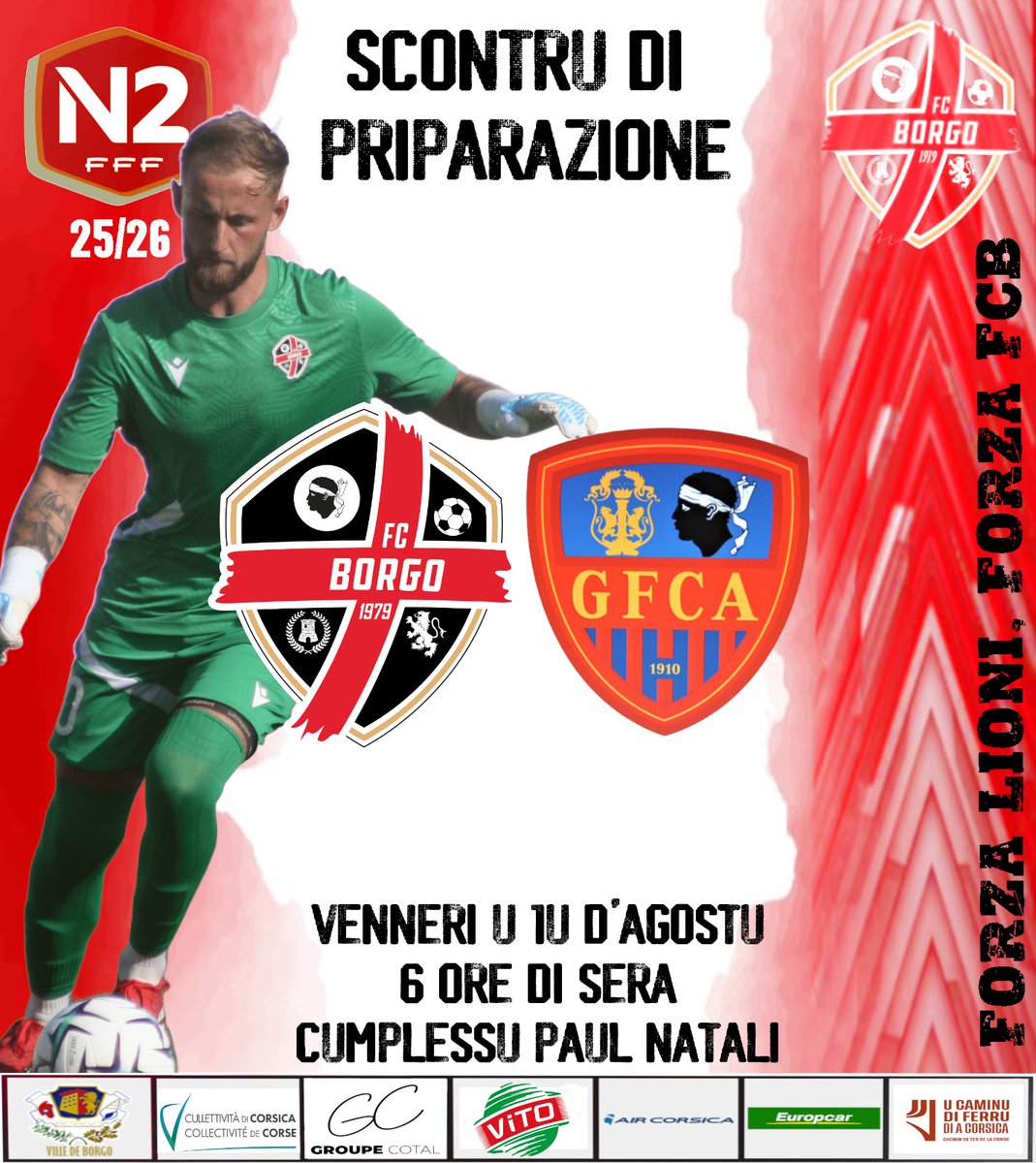 fcbastiaborgo's tweet image. National 2
Match de préparation #5

⚔️ @gfc_ajaccio N3
📅 Vendredi 1er août
⌚️18h00
🏟 Complexe Paul Natali 

Forza Lioni, forza FCB ❤️🖤