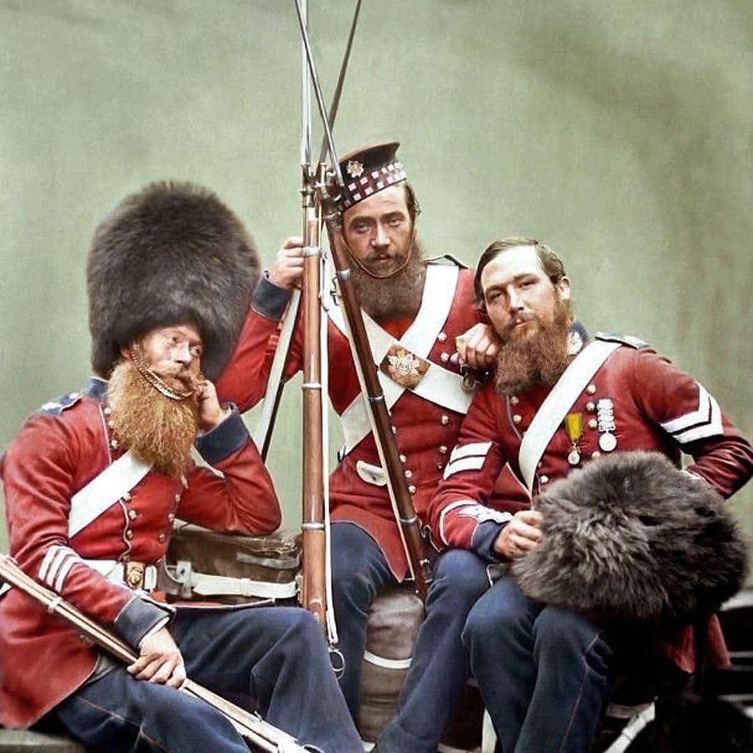 Three Scots Fusilier Guards, veterans of the Crimean War (1856)