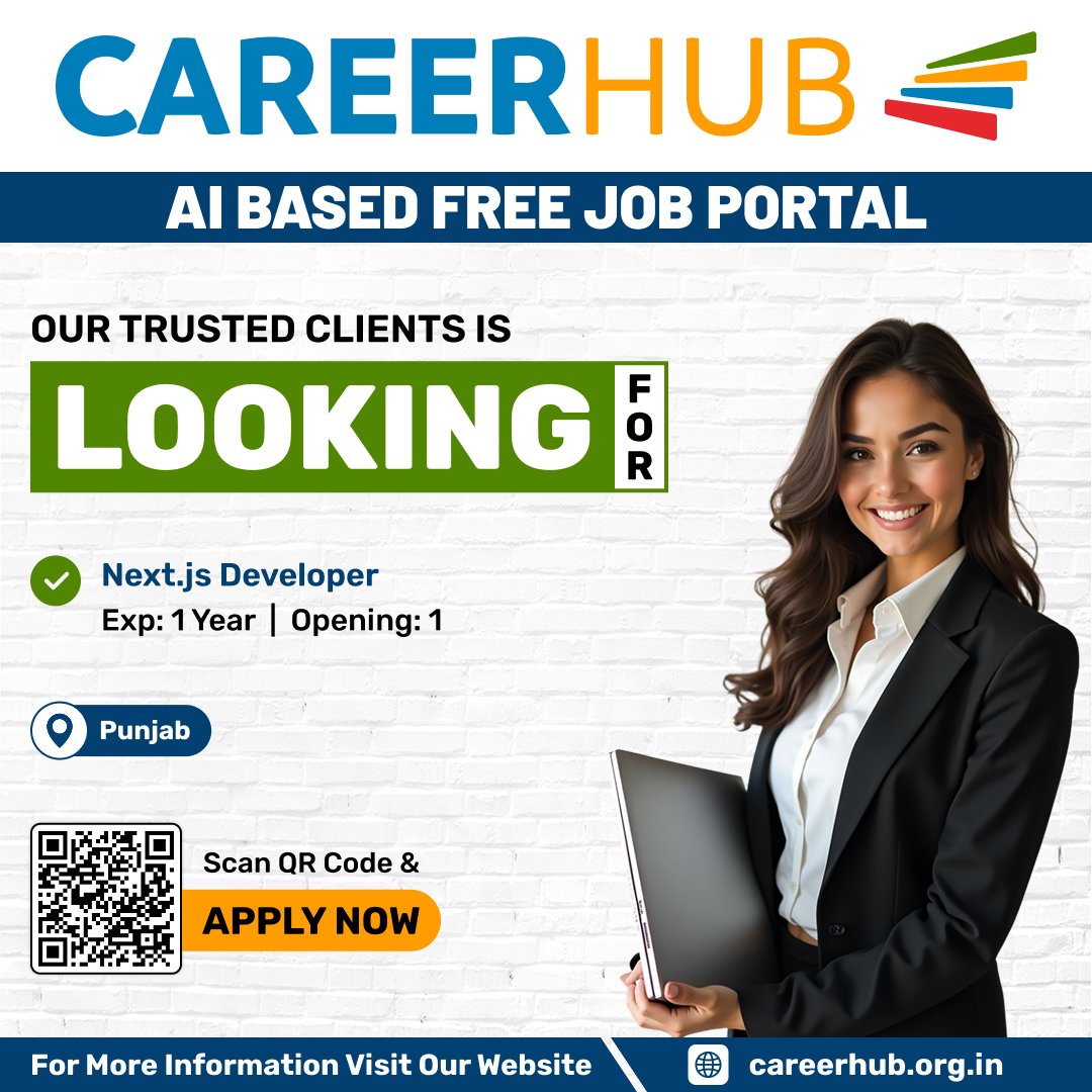 careerhub_iespl's tweet photo. #NewPosition! Next.js Developer
Location: Punjab | Experience: 1 Year | 1 Opening
Expert in Next.js, React &amp; JavaScript
Apply: https://t.co/rvIb3xfHis
Follow: @careerhub_iespl  
#NextjsDev #WebDevelopment #CareerHub https://t.co/oTZ1EQAAc6