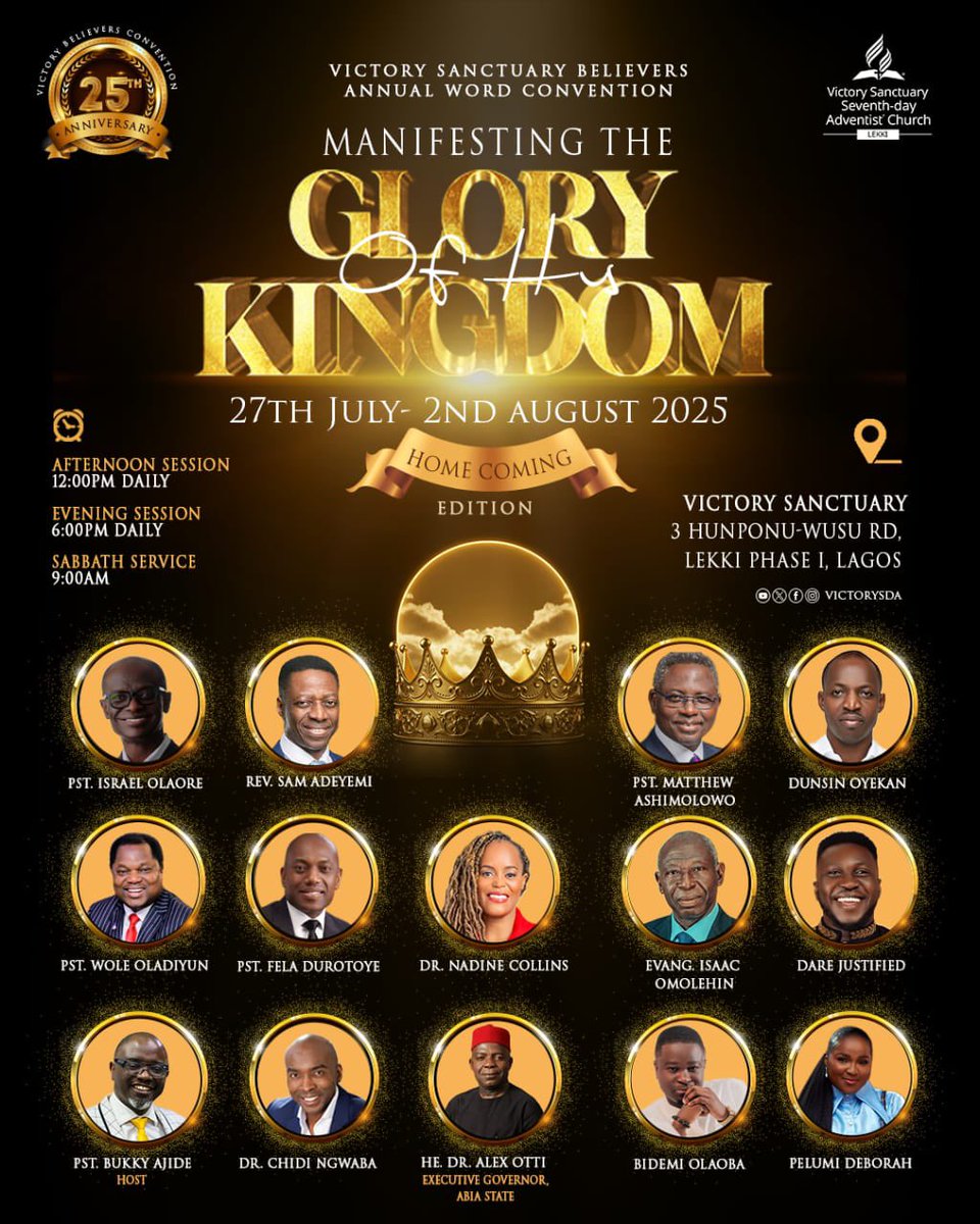 VictorySDA's tweet photo. Today promised to be explosive and life-changing. Looking forward to seeing you there. Come and taste God in a way you've never before.

#VBC2025 #ManifestingHisKingdomGlory 
#25YearsOfVictory https://t.co/4IjRAeOO25