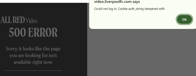 ed_tory's tweet photo. @LFC Any ideas please? Anyone else having this issue? Cannot log in to watch the game. I press log in, I do so, it says success!, and then redirects me to this every time. https://t.co/NzWrrpiPob