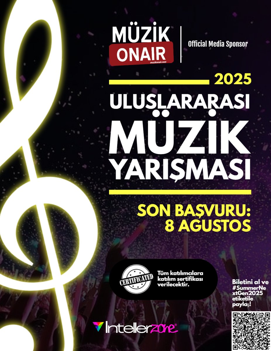 Intellerzone's tweet photo. 🎤 Müziğini dünyaya duyurma şansı! 
🎶 Her türe ve her yaşa açık uluslararası müzik yarışması! 
🏆 Ödüller: e-dergi röportajı, promosyon, mix&amp;mastering, dijital dağıtım &amp; daha fazlası! 
📅 Son gün: 8 Ağustos 2025 
Başvur➡️ https://t.co/oqMY7PZJzl #MüzikYarışması #Müzik #Müzisyen https://t.co/YwEANtLeVL