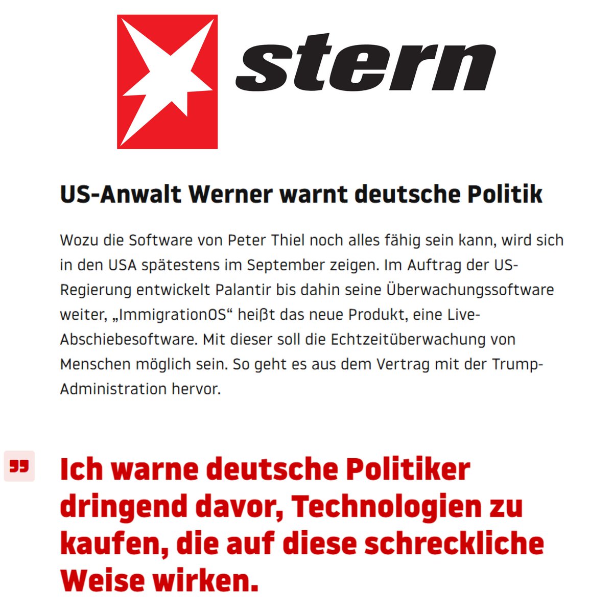 Wollt ihr US-Überwachung made by Trump &amp; Thiel in Deutschland?

– Palantir hilft in den USA bei Massenabschiebungen und Echtzeitüberwachung.

– In Bayern hatte die Firma vollen Zugriff auf Polizeidaten – auch von Unbeteiligten.

– Die Daten habe Palantir verarbeitet, bestätigt