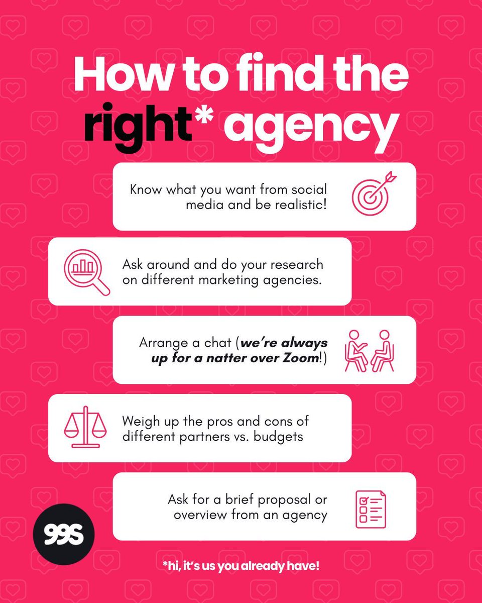Looking for the right agency? 

It helps to know what you want, do your research, and have a chat to see if they’re a good fit. 

And if you’re reading this, you might've just found one! 😉

#socialmedia #marketingtips #smallbusiness